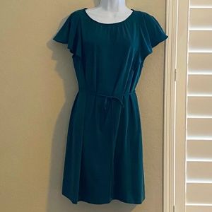Loft Green dress with tie and button closure; beautiful sleeves